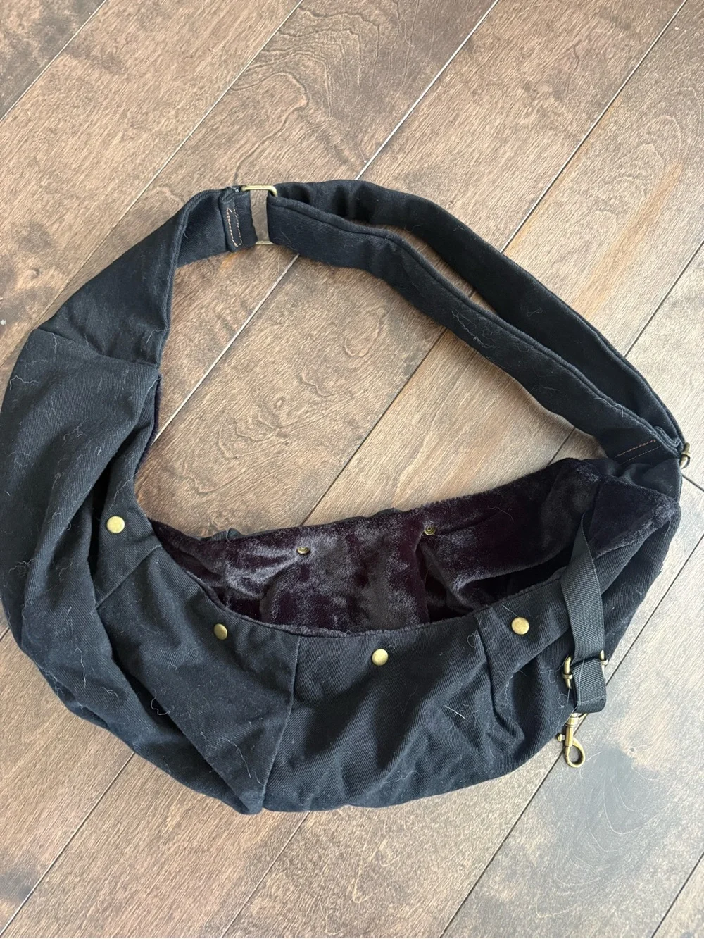 Black Pet Carrier Sling Bag - Faux Fur Lined